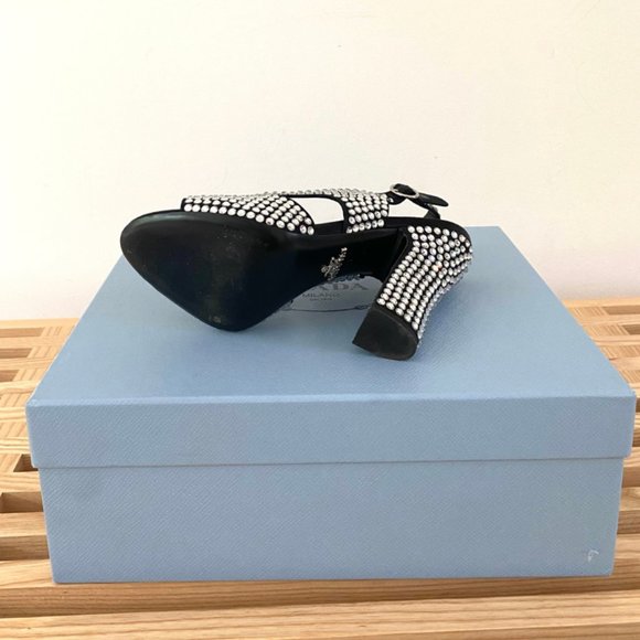 PRADA - Crystal Block Heel Open Toe Pump - Picture 10 of 15